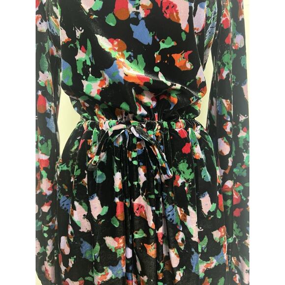 Open Edit Fit & Flare Velvet Dress Side Pockets Black Floral Open Back Size S - Picture 4 of 13